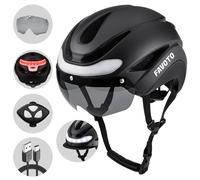 Favoto Casco Bicicleta Hombre Mujer Ligero - Circunferencia de la Cabeza Ajustable Material EPS Cubrecabeza Desmontable Diseño de Luces traseras L(57-61cm) Negro