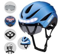 Favoto Casco para Bicicleta de Mujer con luz - Circunferencia de la Cabeza Ajustable Material EPS Capó Desmontable Luces traseras diseño L(57-61cm) Azul