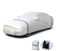 Favoto Funda de Coche Impermeable a Prueba de Viento, Resistente al Polvo, protección UV, para sedán, 435 - 470 cm, Color Plateado, para Todo el año, para Invierno y Verano