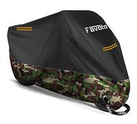 Favoto Funda para Moto Cubierta de Moto 210D Impermeable Protectora con Banda Reflectante a Prueba de Sol Lluvia Polvo Viento Nieve Excremento de Pájaro al Aire Libre, 245x105x125cm Negro+Camuflaje