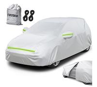 Favoto Funda para coche, impermeable, resistente al polvo, para invierno y verano, para hatchback, 350-380 cm, color plateado