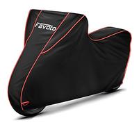 Favoto Funda para Moto Cubierta de la Motocicleta 300D Oxford con Largas Tiras Reflectantes a Prueba de Polvo Lluvia Viento Hojas Excrementos de Aves al Aire Libre XXXL 265cm Negro+Rojo