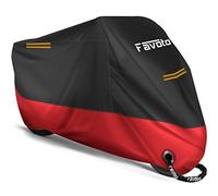 Favoto Funda para Moto Cubierta de Moto 210D Impermeable Protectora con Banda Reflectante a Prueba de Sol Lluvia Polvo Viento Nieve Excremento de Pájaro al Aire Libre, 245x105x125cm Negro+Rojo