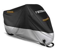 Favoto Funda para Moto Cubierta de Moto 210D Impermeable Protectora con Banda Reflectante a Prueba de Sol Lluvia Polvo Viento Nieve Excremento de Pájaro al Aire Libre, 265x105x125cm Negro+Plata
