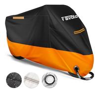 Favoto Funda para Moto Cubierta de Moto 210D Impermeable Protectora con Banda Reflectante a Prueba de Sol Lluvia Polvo Viento Nieve Excremento de Pájaro al Aire Libre, 265x105x125cm Negro+Naranja