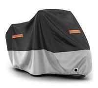 Favoto Funda para Moto Cubierta de Moto Oxford Impermeable Protectora a Prueba de Sol Lluvia Polvo Viento Nieve Excremento de Pájaro al Aire Libre, 245x105x125cm Negro+Plata