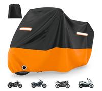 Favoto Funda para Moto y Scooter - Cubierta Impermeable y Anti-UV con Orificio para Candado, Lona de Protección Exterior e Interior, Negro y Naranja, 245x105x125cm
