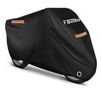Favoto Funda para motocicleta, impermeable, 210T, 295 cm de largo, resistente a los rayos UV, calor, protección al aire libre con reflector nocturno, bolsa para motores de hasta 116 pulgadas, Negro