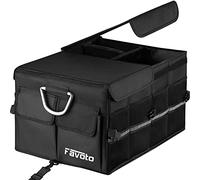 Favoto Organizador Maletero Coche Impermeable con Tapa Desmontable Asa de Aluminio Banda Reflectante, Caja de Almacenamiento Plegable y Antideslizante Gran Capacidad, Negro