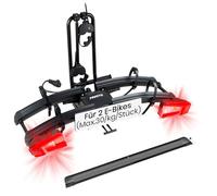 Favoto Portabicicletas E-Bike con Rampa Plegable - Soporte de Bola para 2 Bicis (60kg), Aluminio, Antirrobo, Luces 13 Pines y Soporte Matrícula