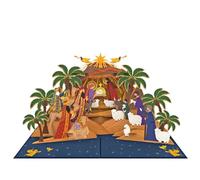 Favour Pop Up Exclusiva tarjeta de Navidad 3D - Santa Familia, Tres Reyes y Ángeles, tarjeta plegable hecha a mano con cubierta dorada, tarjeta de inserción y sobre TM109