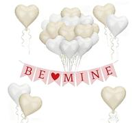 Favritt Kit de decoración para el día de San Valentín, 24 globos de aluminio de corazón beige y blanco de 18 pulgadas con pancarta rosa Be Mine