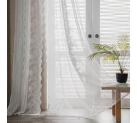 FAWFCJD 2 Cortinas De Encaje Transparente Blanco For Dormitorio con Bordado Floral, Paneles Cortina Semitransparentes For Sala Estar, Bolsillo For Barra, Protección Privacidad Retro(130x260cm)