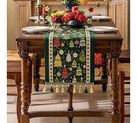 FAWFCJD Camino De Mesa Navideño, Mantel Largo con Borlas, Decoración Lino Jacquard Verde, Invierno Retro, Bufanda For Tocador, Individual, Alfombra Gruesa For Navideña del Hogar(Green,35 * 160cm)