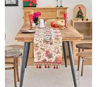 FAWFCJD Camino De Mesa Navideño, Mantel Largo con Borlas, Estilo Retro, Jacquard Rojo, Ideal For La Decoración Navideña del Hogar. También Sirve como Individual, Tapete Grueso (33 * 240cm)