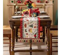 FAWFCJD Camino De Mesa Navideño, Mantel Largo Lino con Borlas Decorativas, Rojo Jacquard, Invierno, Estilo Retro, Bufanda, Individual, Alfombra Gruesa For Decoración Navideña del Hogar(35 * 200cm)