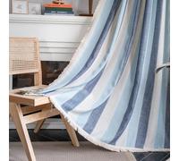FAWFCJD Cortina Boho Cortina De Rayas Rústicas Cortina Retro con Borlas Media Cortina Opaca Cortina De Puerta Cortina De Ventana Semi Opaca Cortinas con Bolsillo For Barra(132x214cm)
