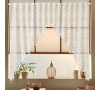 FAWFCJD Valance Swag De Ganchillo Boho con Borlas, Semitransparente Bordado Floral Encaje, Bolsillo para Barra Vintage Casa Rural Tratamiento Ventana Cocina Baño Salón Dormitorio, 1 Panel