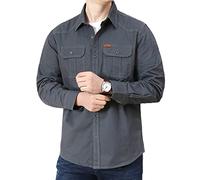 FAWHEWX Camisa Abotonada para Hombre Camisa Informal de Manga Larga con Lavado de algodón Camisa de Manga Larga con Dos Bolsillos de Ajuste Regular para Hombre con(G-gris/3XL)