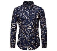 FAWHEWX, Camisa de Vestir de Manga Larga de Jacquard de Lujo para Hombre, Camisa Ajustada con Estampado Floral para graduación, Camisa Informal Vintage con Botones para Hombre(E-Azul(A)/XL)