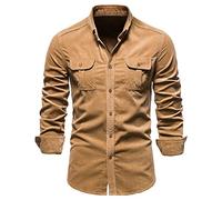 FAWHEWX, Camisa Vaquera para Hombre, Camisa de Trabajo de algodón elástico con Botones, Chaqueta Vaquera con músculos, protección Solar para Hombres, Camisas para Exteriores(C-marrón/L)