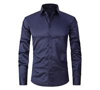 FAWHEWX Camisas de Vestir de Manga Larga para Hombre Color Sólido Slim Fit Casual Business Button Camisas Cómodas Tops Hombres Regular Fit Stretch Casual Button Business Camisas(J-Azul 2/M)