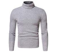 FAWHEWX Hombres Suéter Tops Invierno Cálido Punto Cuello Alto Mangas Largas Suave Acogedor Cuello Alto Hombres Suéter Suéter Hombres Algodón Suave Esquí Golf Polo Cuello Alto(D-Gris/L)