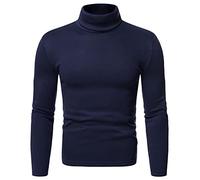 FAWHEWX Hombres Suéter Tops Invierno Cálido Punto Cuello Alto Mangas Largas Suave Acogedor Cuello Alto Hombres Suéter Suéter Hombres Algodón Suave Esquí Golf Polo Cuello Alto(C-Azul(A)/L)