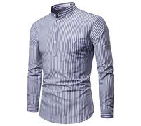 FAWHEWX - Polo para Hombre, Manga Larga, a Rayas, Color Block, Golf, Tenis, Cuello Alto, Sarga sólida, Ajuste clásico, Negocios, Manga Larga, Camisa de Vestir con Bolsillo(B-Azul/M)