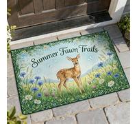 Fawn - Tapete de bienvenida para puerta, diseño de mariposas y flores de verano, color verde, antideslizante, atrapasuciedad, decoración del hogar para entrada, porche al aire libre, balcón, 73 x 43