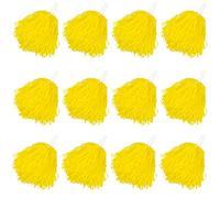 Faxco Paquete de 12 Pompones de plástico para animadoras, Deportes, Baile, Animadora, Pompones de plástico para enraizadores, squard de animación, Equipo de animación (Amarillo)