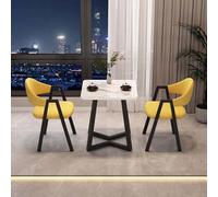 FAXJRU 60CM Juego de Mesa de Comedor Cuadrada con Sillas,Mesa de Cocina Moderna y Juego de 2 Sillas,Combinación de Mesa Recepción y Silla(White Table,E)