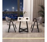 FAXJRU 60CM Juego de Mesa de Comedor Cuadrada con Sillas,Mesa de Cocina Moderna y Juego de 2 Sillas,Combinación de Mesa Recepción y Silla(White Table,G)
