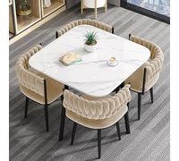 FAXJRU 80CM Juego De Mesa De Comedor Cuadrado con Sillas, Combinación De Mesa De Moderna Y Juego de 4 Sillas, Juego De Mesa Cocina De Madera para 4 para Sala De Estar(Beige)