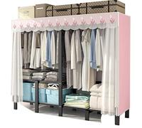 FAXJRU Armario De Tela Plegable, Perchero De Ropa De Tela Portátil con Barra para Colgar, Armarios Dormitorio, Trastero Portatil Burro, Organizador De Ropa De Metal(Pink,145cm/57.1in)