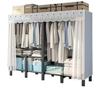 FAXJRU Armario De Tela Plegable, Perchero De Ropa De Tela Portátil con Barra para Colgar, Armarios Dormitorio, Trastero Portatil Burro, Organizador De Ropa De Metal(Blue,130cm/51.2in)