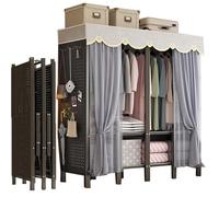 FAXJRU Armario De Tela Plegable, Perchero De Ropa De Tela Portátil con Barra para Colgar, Armarios Dormitorio, Trastero Portatil Burro, Organizador De Ropa De Metal(145cm/57.1in)