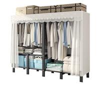 FAXJRU Armario De Tela Plegable, Perchero De Ropa De Tela Portátil con Barra para Colgar, Armarios Dormitorio, Trastero Portatil Burro, Organizador De Ropa De Metal(White,145cm/57.1in)