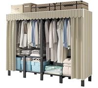 FAXJRU Armario De Tela Plegable, Perchero De Ropa De Tela Portátil con Barra para Colgar, Armarios Dormitorio, Trastero Portatil Burro, Organizador De Ropa De Metal(Beige,170cm/66.9in)