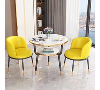 FAXJRU Juego de Mesa de Comedor Redonda con Sillas, Mesa de Conferencias Moderna Y Juego de 2 Sillas, Combinación de Mesa Recepción y Silla Decoración de Balcón Estar Negociación(Yellow)