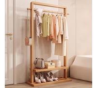 FAXJRU Perchero Burro de Madera con Ruedas, Burro para Ropa con 2 Estantes, Armario Abierto para Ropa Zapatos Bolsas Canastas(Natural,65CM/25.6IN)