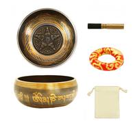 Fay Bless Juego de cuencos tibetanos - Cuenco de sonido de meditación martillado a mano con mazo, cojín y bolsa - para yoga, atención plena, terapia de sonido, alivio del estrés (17,5 cm)