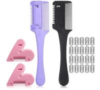 FAYAHAR 4 Piezas Cortador de Pelo de Peine, Peine Cortapelo Manual, Kit de Comb para Adelgazar el Cabello, Doble Cara, con 20 Cuchilla del Acero Inoxidable para Corte, Peinado, Peluquería