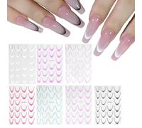 fayarrd Pegatinas de uñas de encaje francés,Pegatinas de uñas de rayas francesas para dedos - 7 hojas de calcomanías vívidas arte autoadhesivo de uñas - Para viajar Fechado reunión etapa