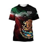 FAYBA Camisas mexicanas aztecas de manga corta para verano, camiseta mexicana unisex 3D, Rojo- negro, M