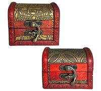 Fayemint 2 Piezas Mini Cofre Tesoro, Vintage Cofre Tesoro, Pequeño Cofre del Tesoro Madera, Mini Caja de Almacenaje, para Guardar Joyas, Pendientes, Collares y Otros Regalos