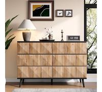 FAYICIC Aparador y cómoda Se distinguen por una combinación de tonos de madera negra y natural, así como puertas elevadas.