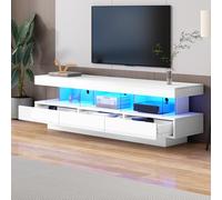 FAYICIC Armario para TV de 160 x 38 x 50,5 cm de alto brillo con 3 compartimentos de cristal, iluminación LED, control de aplicación, conexión Bluetooth, para TV de 70 pulgadas, armario Smart TV