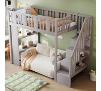 FAYICIC Cama alta de 90 x 200 cm, cama infantil con espacio de almacenamiento, cama alta con varios compartimentos de almacenamiento grandes, cama funcional, cuna, cama juvenil, cama de madera (sin