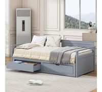 FAYICIC Cama de día multifuncional dos en uno 90 (180) x 190 con cama de pino, cajones y cama nido (gris)